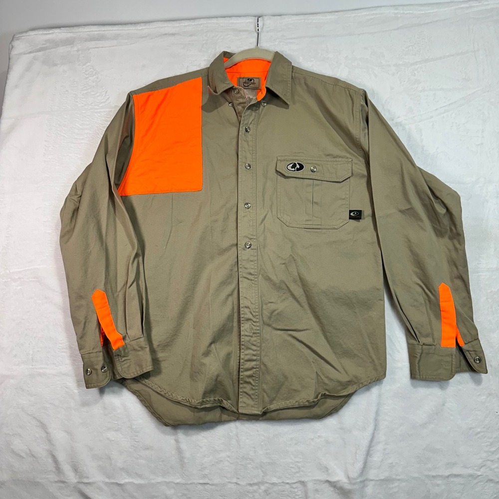 Mossy Oak Shooter Shirt Medium Tan Blaze‎ Orange Padded Shoulder Hunting